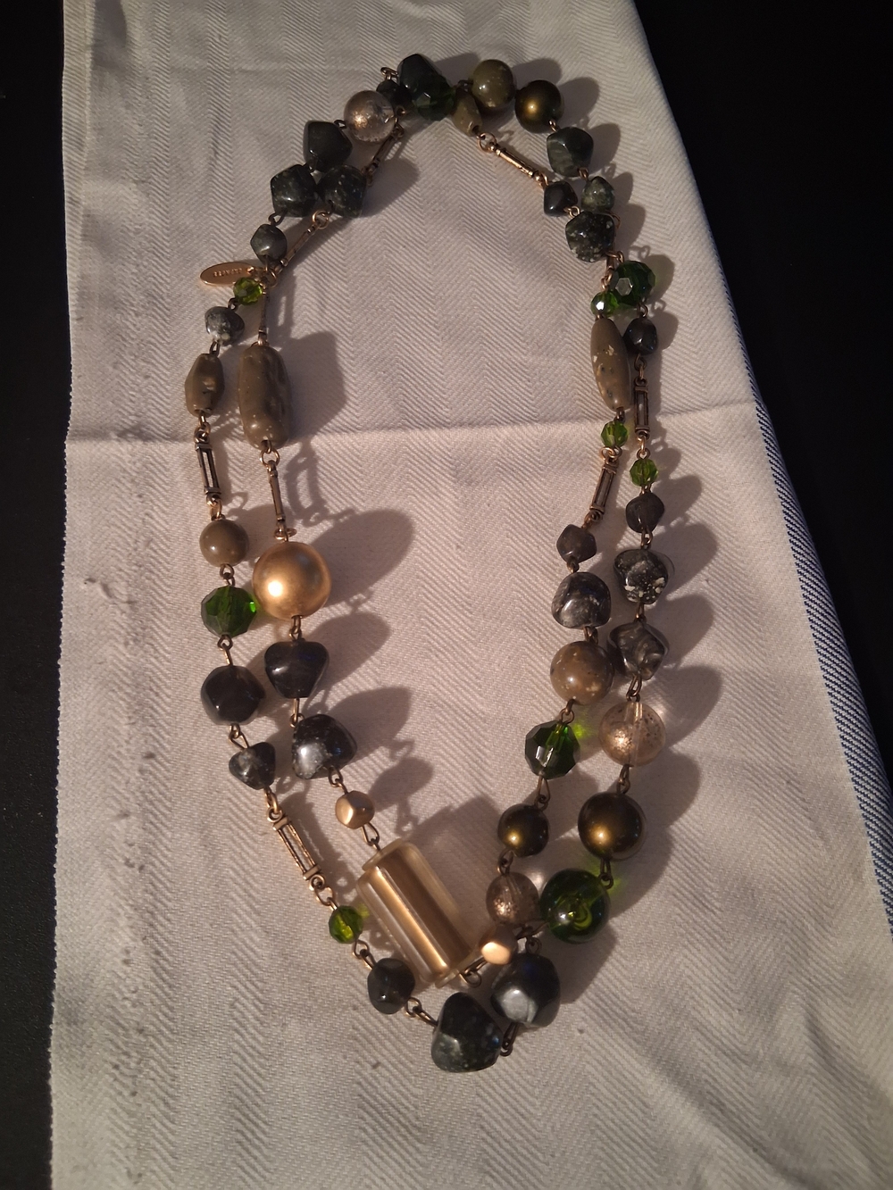 Express Green and Gold Multi-Bead Statement Necklace Made In Italy